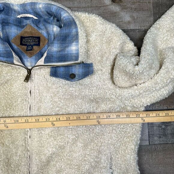 Pendleton Women’s Size Large Jacket Cream Sherpa Zip Up Fleece Fuzzy Shearling - Picture 7 of 9